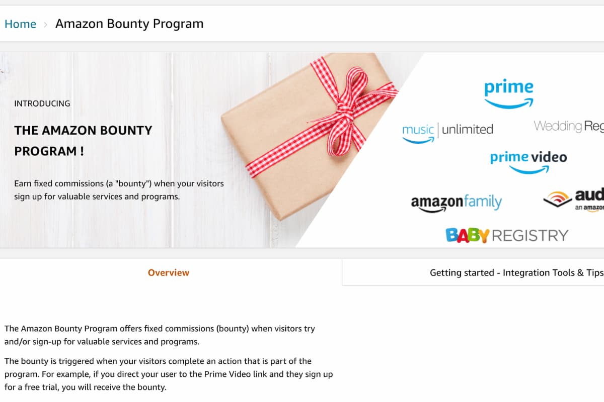 Amazon Affiliate Bounty page inside Amazon affiliates portal